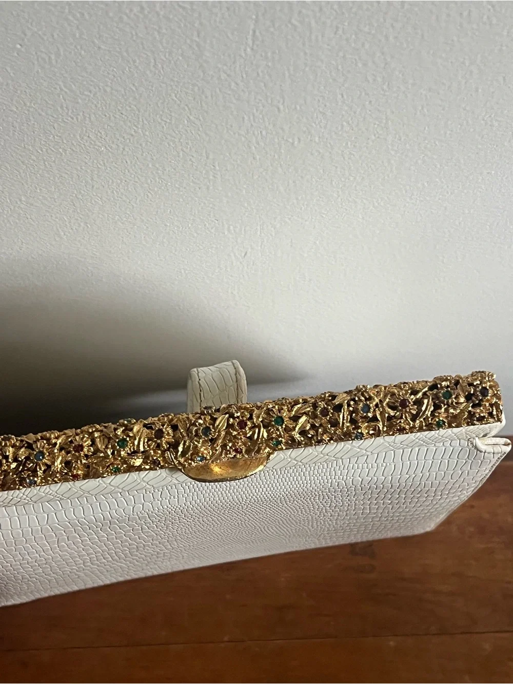 Vintage Meyers USA White Jeweled Frame Clutch Purse Mid Century
